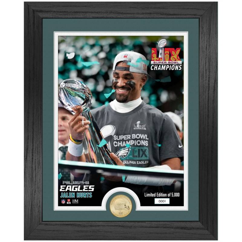 Jalen Hurts Philadelphia Eagles Super Bowl LIX Trophy Bild von Highland Mint