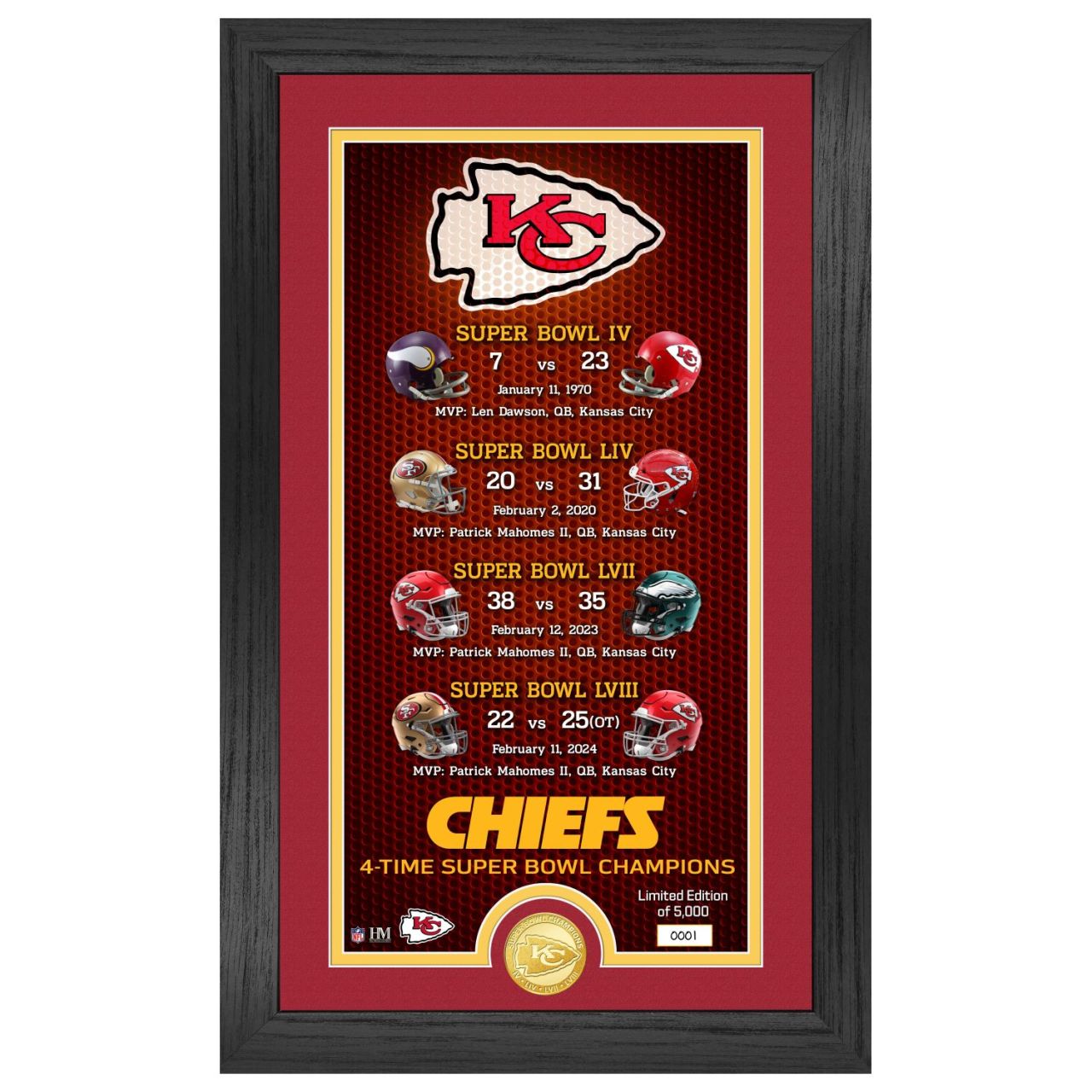 Kansas City Chiefs 4 x Super Bowl Legacy Coin Bild von Highland Mint