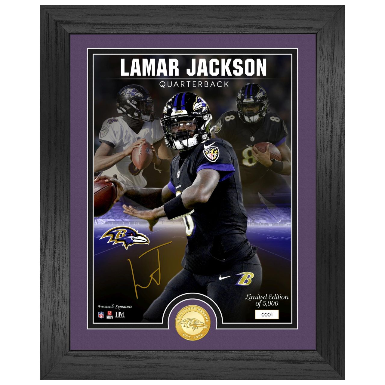 Lamar Jackson Baltimore Ravens NFL Signature Coin Bild von Highland Mint