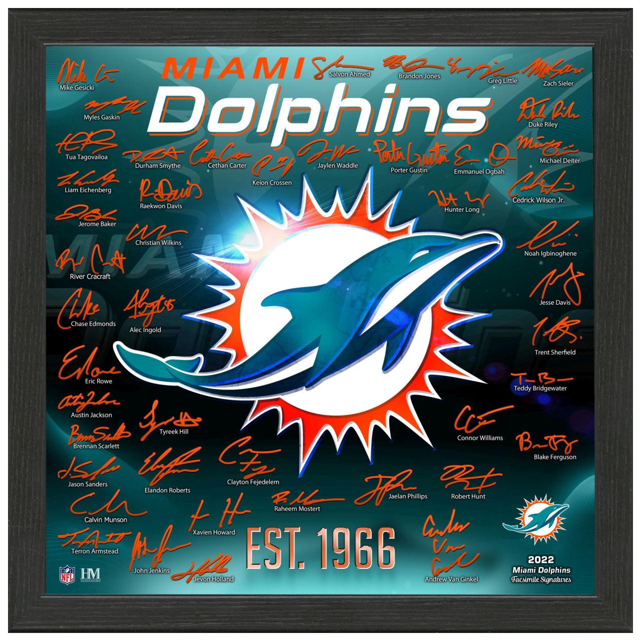 Miami Dolphins NFL Signature Logo Bild 33x33cm von Highland Mint