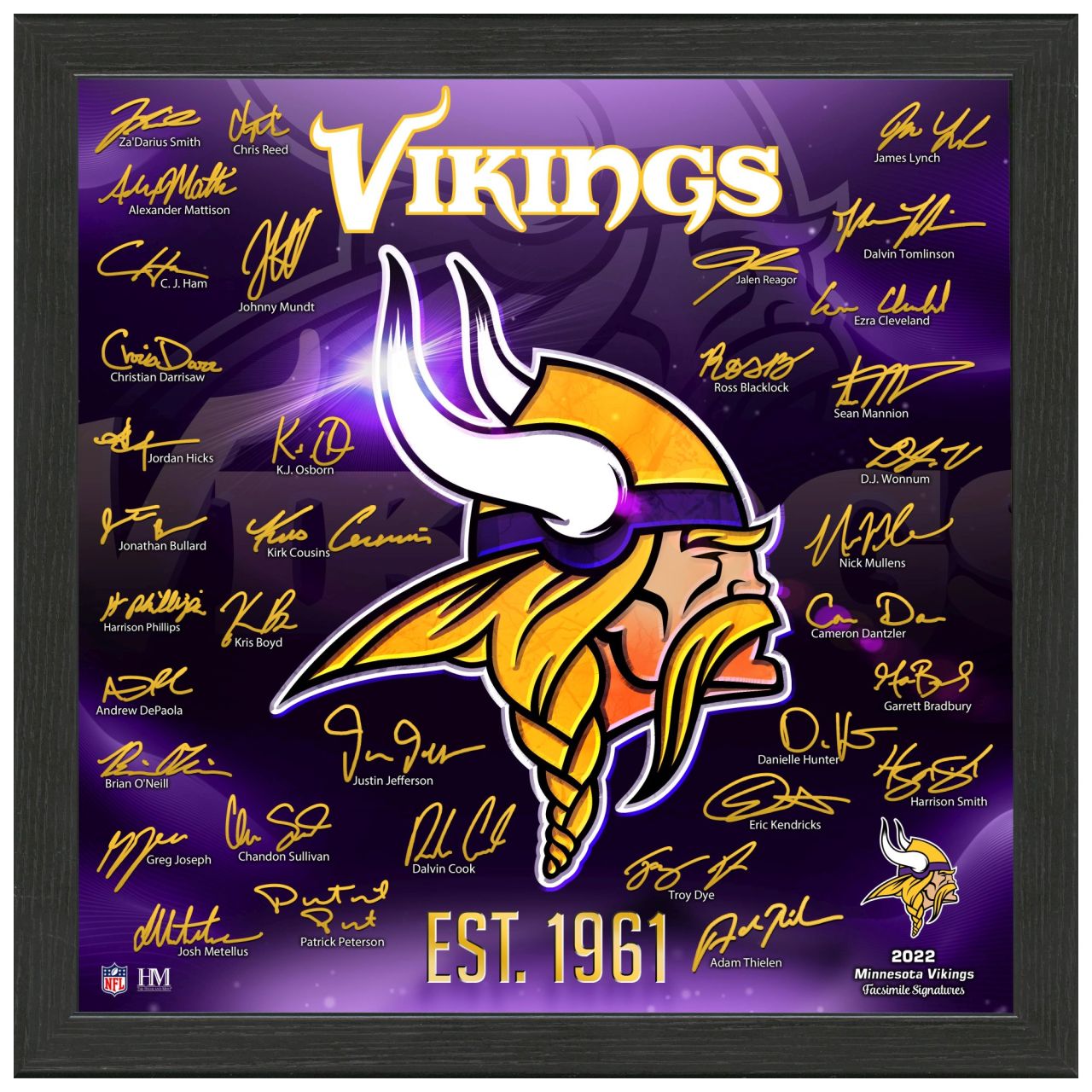 Minnesota Vikings NFL Signature Logo Bild 33x33cm von Highland Mint