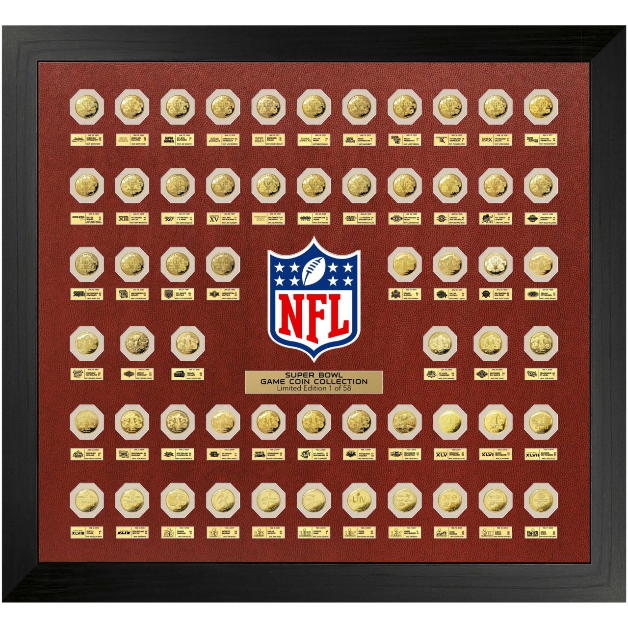 NFL Gold Super Bowl 59x Flip Coin Bild Rahmen Set 90x100cm von Highland Mint