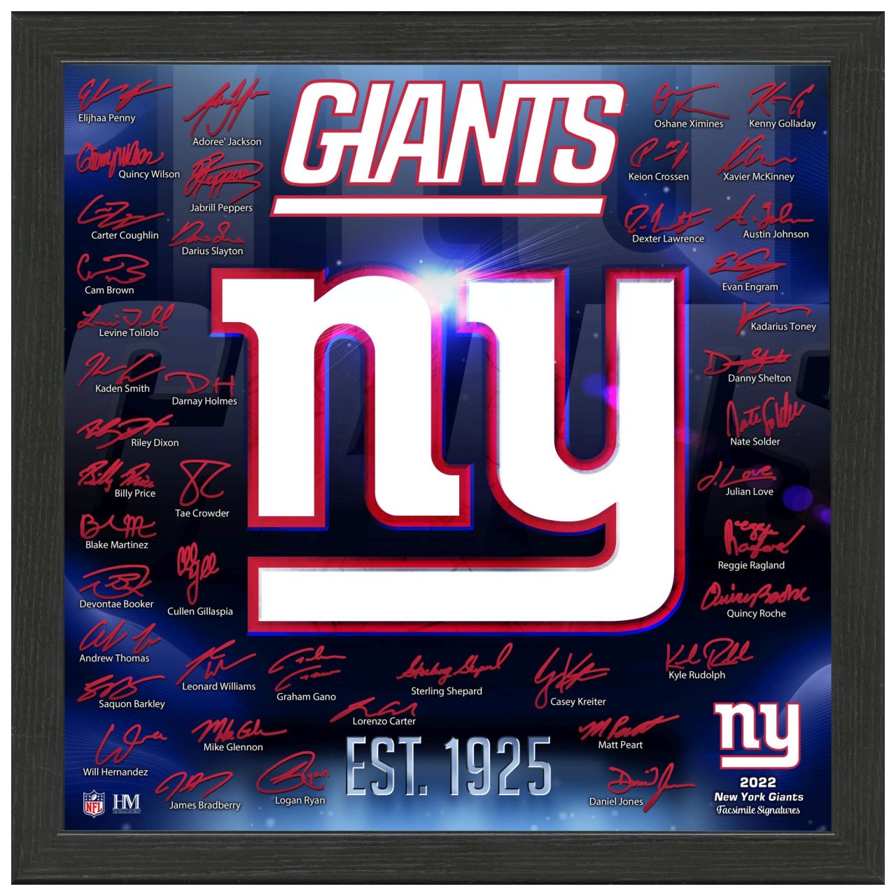 New York Giants NFL Signature Logo Bild 33x33cm von Highland Mint