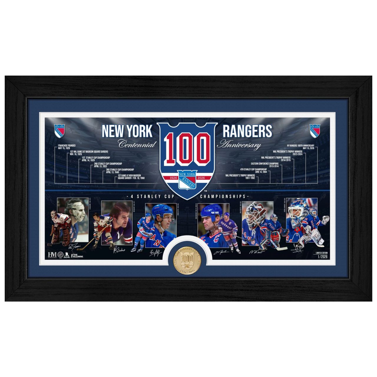 New York Rangers 100th Anniversary Bronze Coin Bild Rahmen von Highland Mint