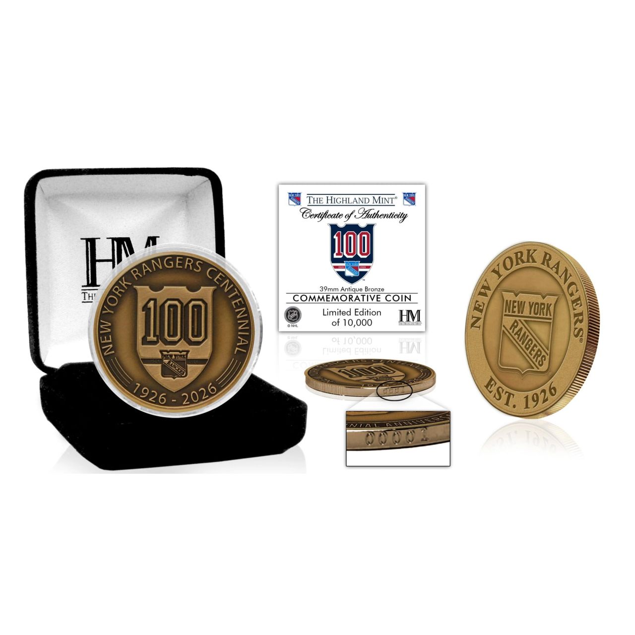 New York Rangers NHL 100th Anniversary (39mm) Münze Antique von Highland Mint