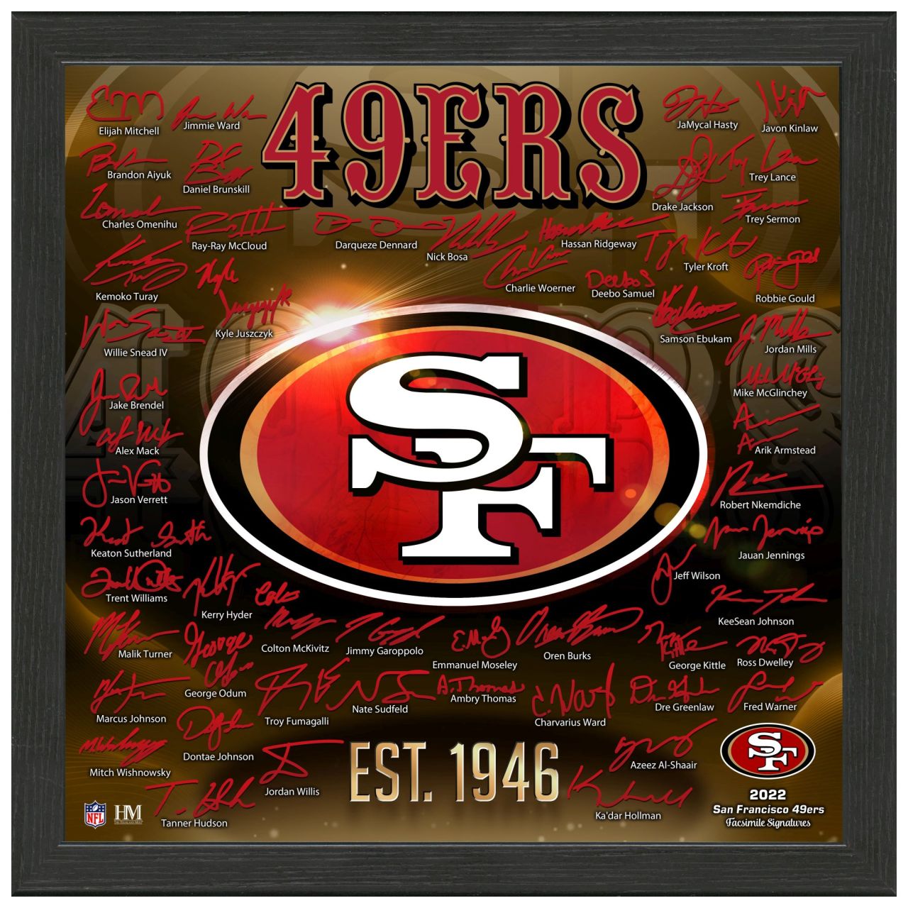 San Francisco 49ers NFL Signature Logo Bild 33x33cm von Highland Mint