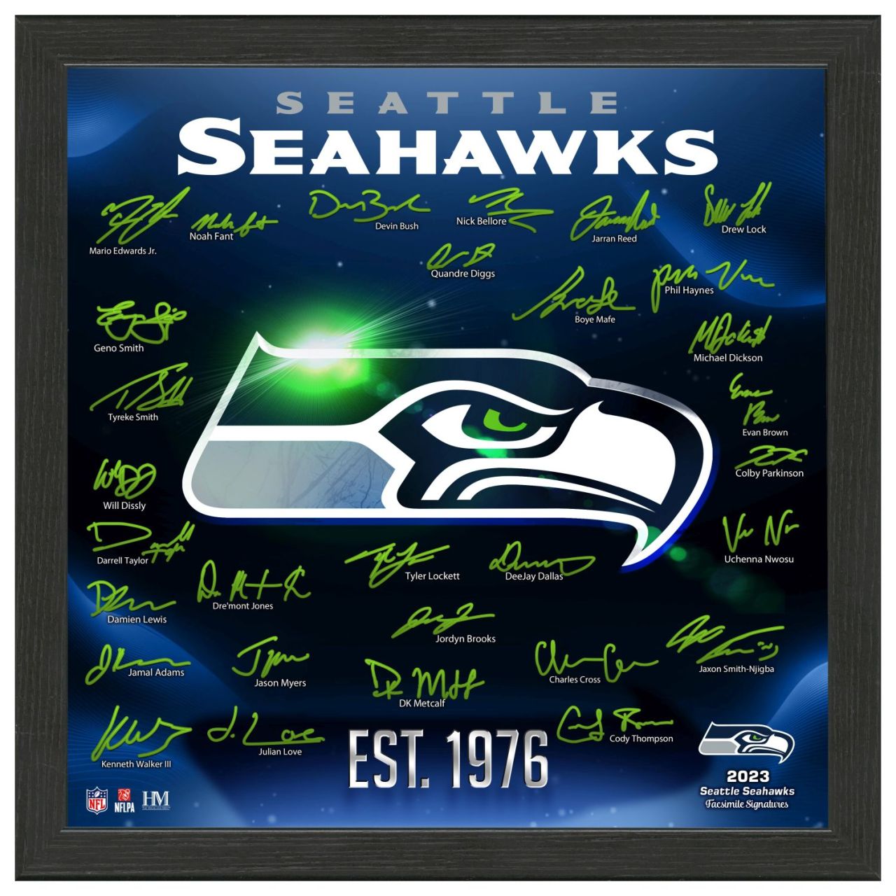 Seattle Seahawks NFL Signature Logo Bild 33x33cm von Highland Mint