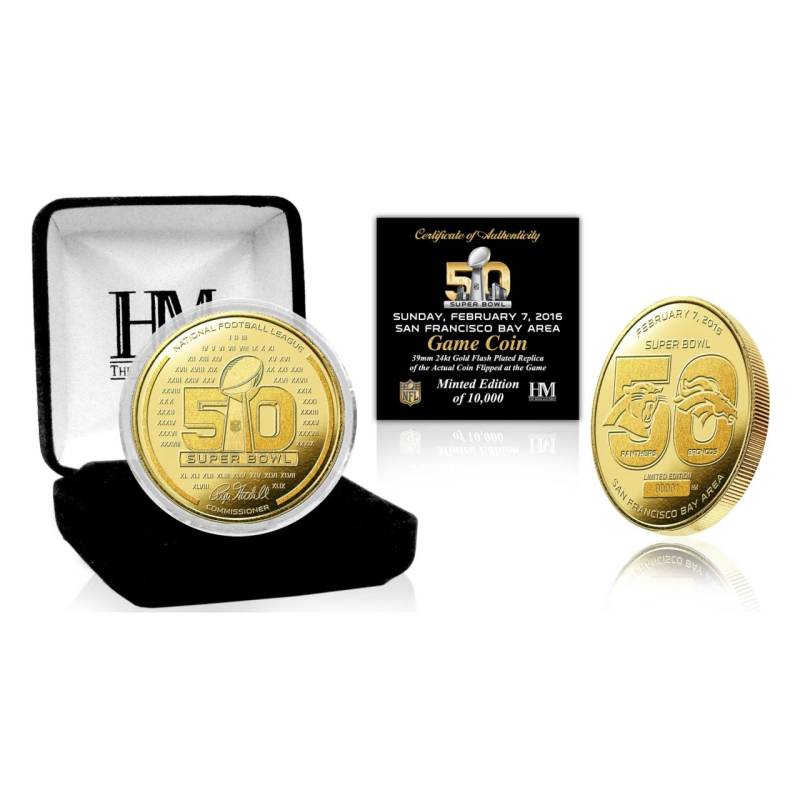 Super Bowl 50 Gold Flip Coin NFL Münze 39mm, vergoldet von Highland Mint