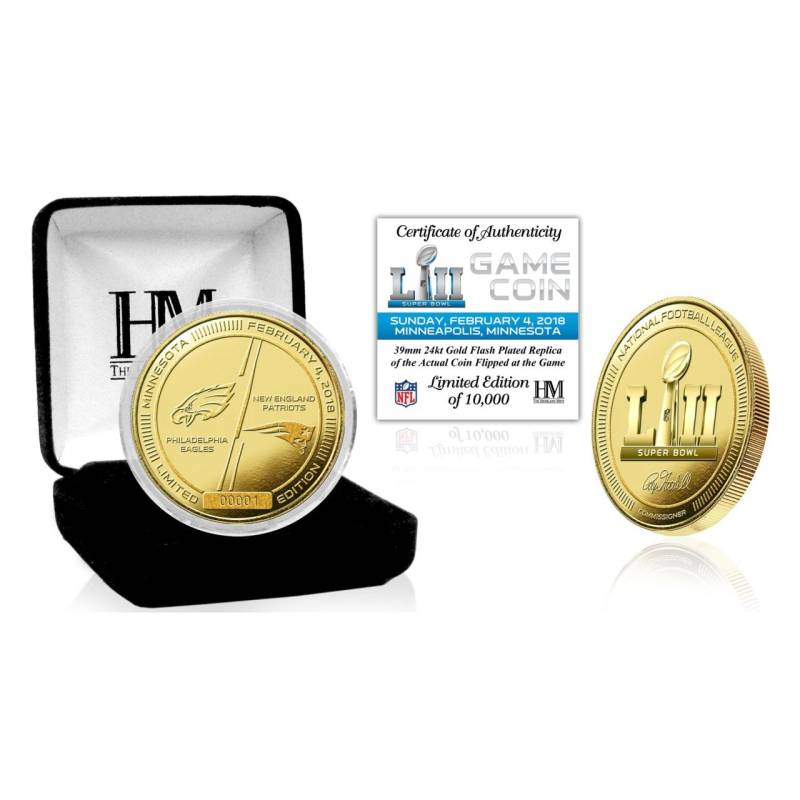 Super Bowl LII Gold Flip Coin NFL Münze 39mm, vergoldet von Highland Mint