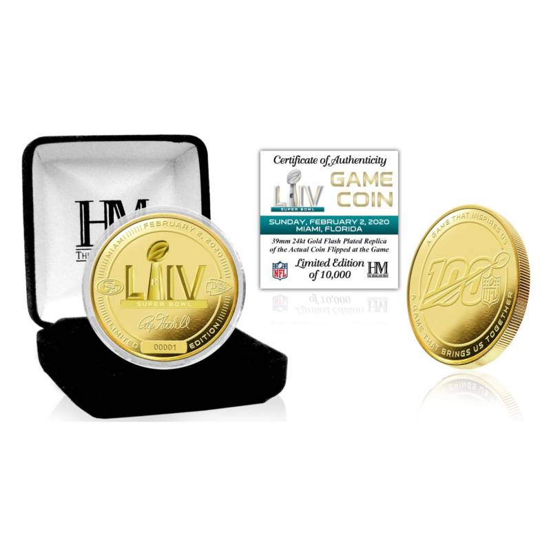 Super Bowl LIV Gold Flip Coin NFL Münze 39mm, vergoldet von Highland Mint
