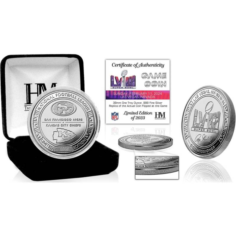 Super Bowl LVIII Las Vegas Flip Coin Münze 39mm 925er Silber von Highland Mint