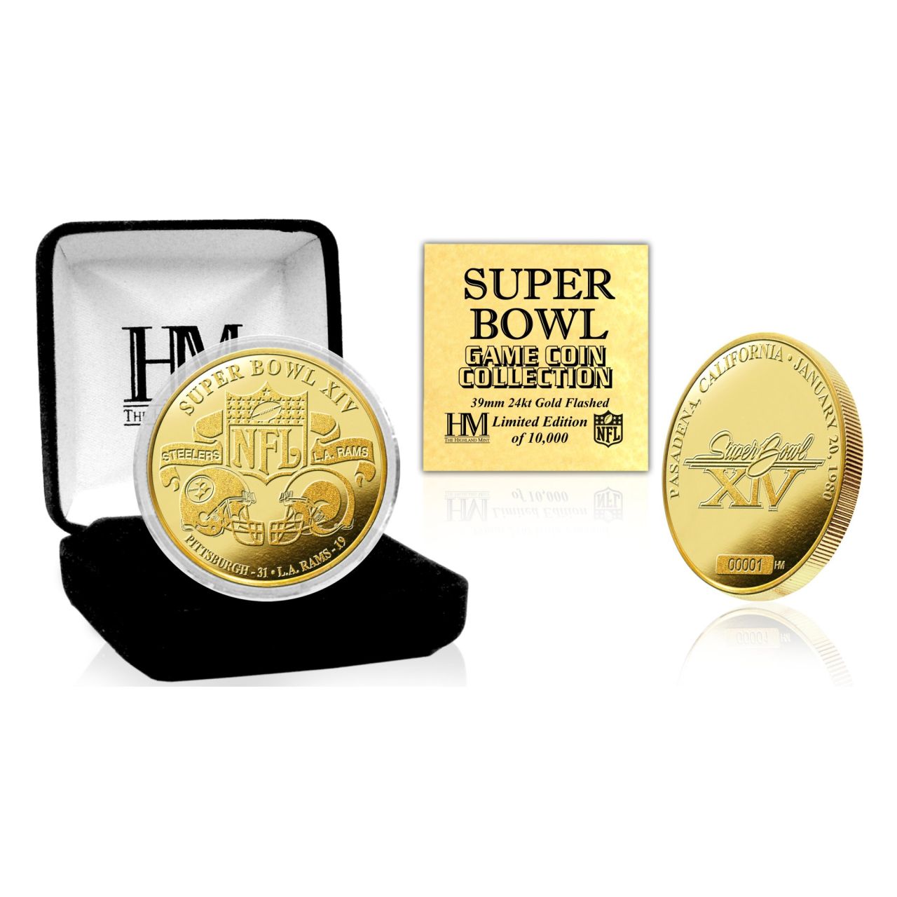 Super Bowl XIV Gold Flip Coin NFL Münze 39mm, vergoldet Super Bowl XIV Gold Flip Coin NFL Münze 39mm, vergoldet von Highland Mint