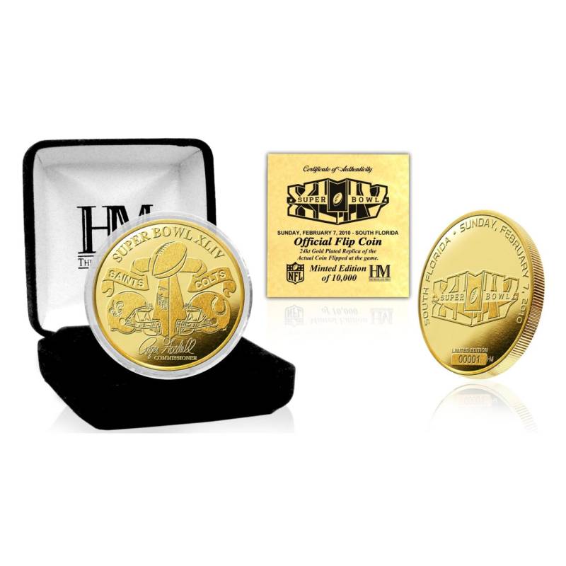 Super Bowl XLIV Gold Flip Coin NFL Münze 39mm, vergoldet von Highland Mint