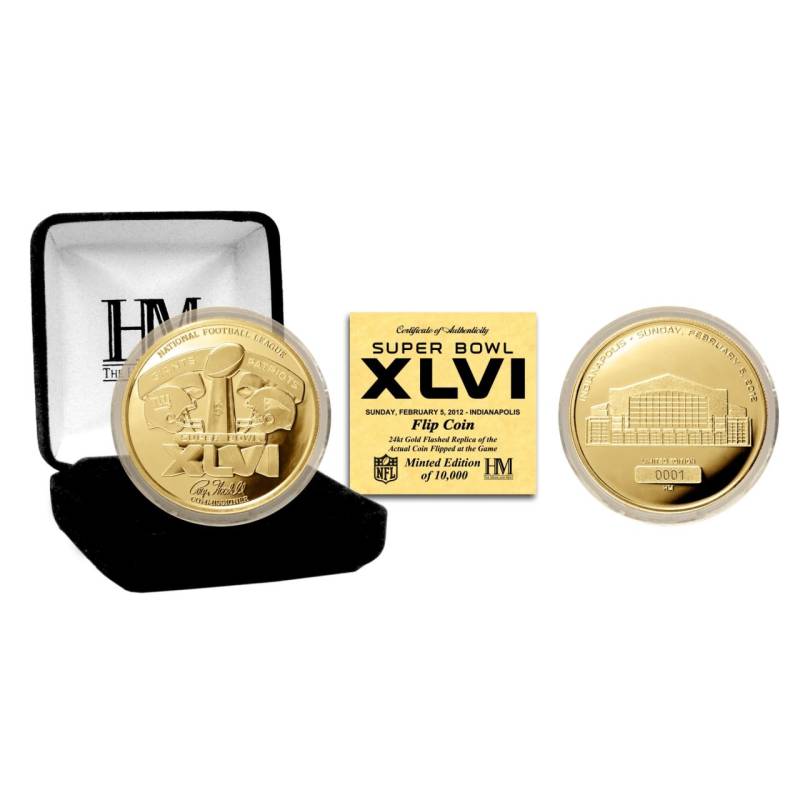 Super Bowl XLVI Gold Flip Coin NFL Münze 39mm, vergoldet von Highland Mint
