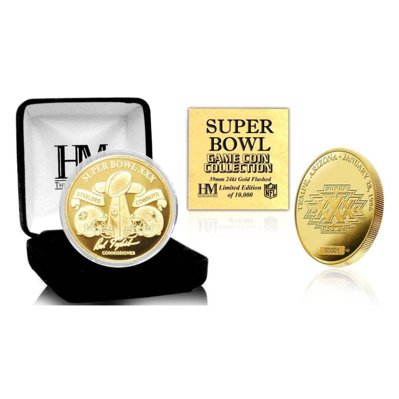 Super Bowl XXX Gold Flip Coin NFL Münze 39mm, vergoldet von Highland Mint