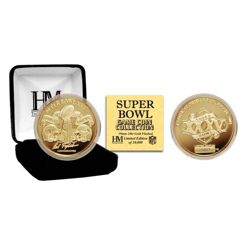 Super Bowl XXXV Gold Flip Coin NFL Münze 39mm, vergoldet von Highland Mint