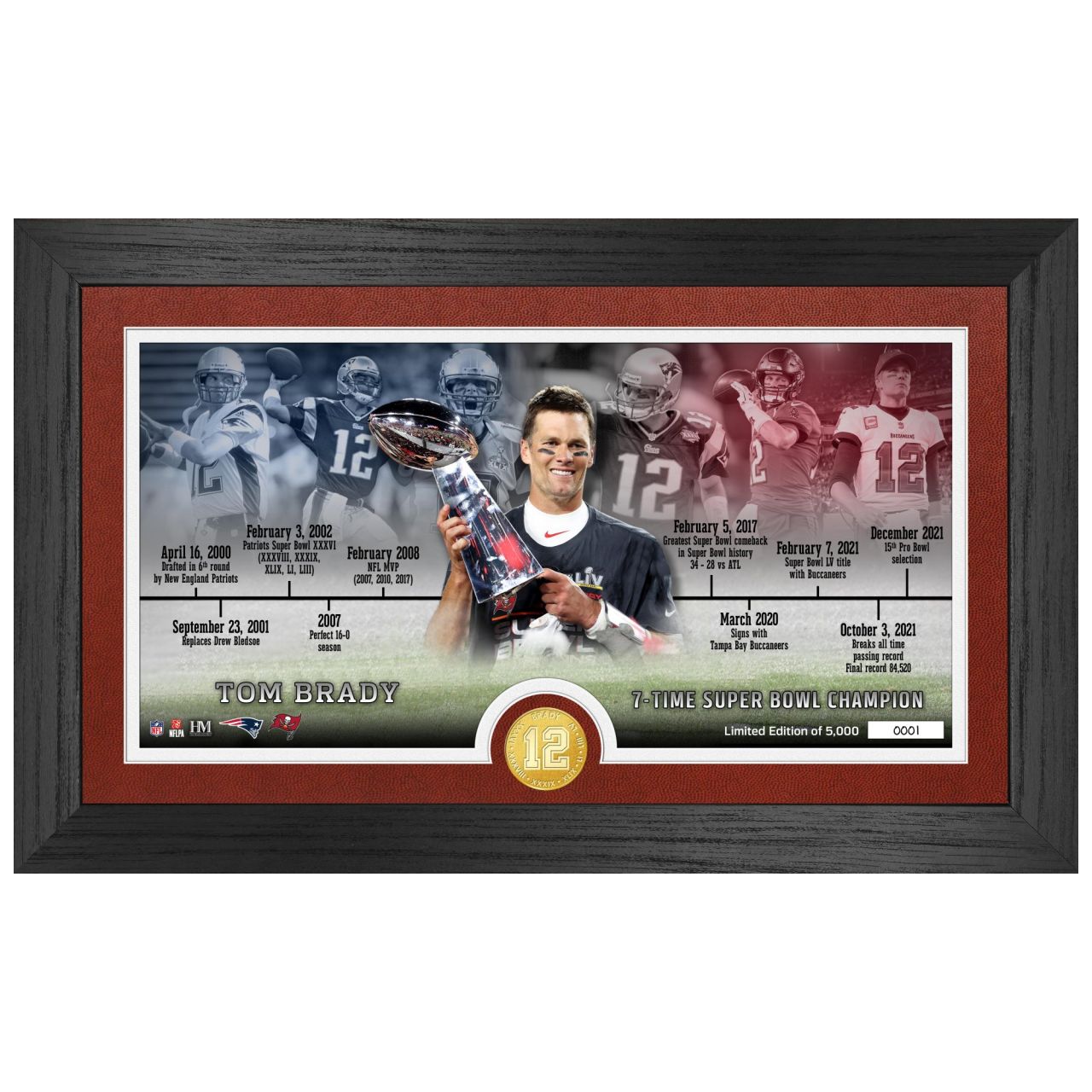 Tom Brady Career Timeline Bronze Coin Panorama Bild von Highland Mint