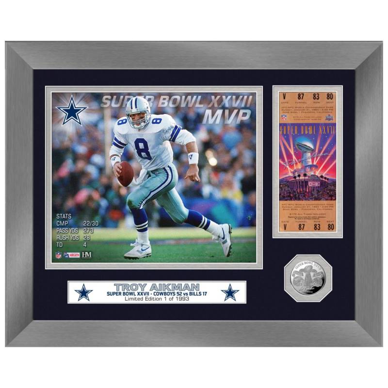 Troy Aikman Super Bowl XXVII MVP Coin Ticket Bild von Highland Mint