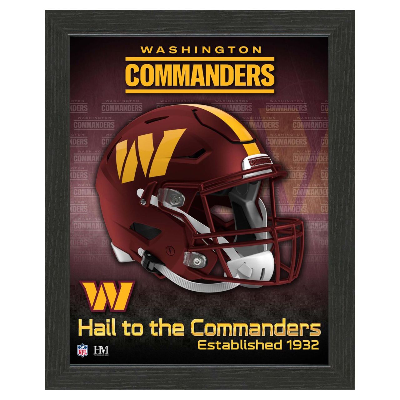 Washington Commanders NFL Helmet Frame Logo Bild 28x23cm von Highland Mint