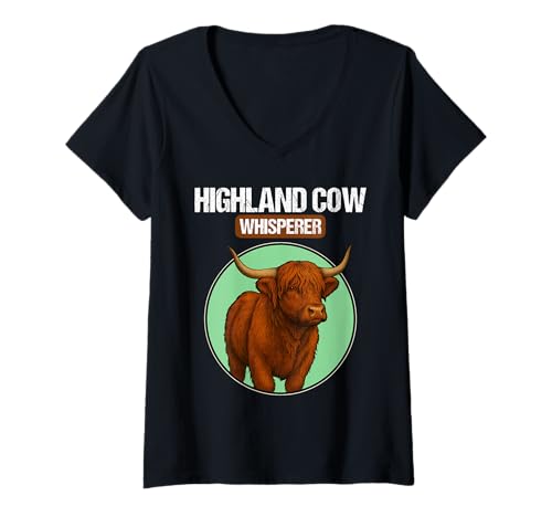 Damen Highland-Rinder Highland-Rind T-Shirt mit V-Ausschnitt Damen Highland-Rinder Highland-Rind T-Shirt mit V-Ausschnitt von Highland-Rinder Highland-Rind Tier Shop