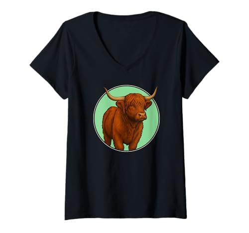 Damen Highland-Rinder Highland-Rind T-Shirt mit V-Ausschnitt Damen Highland-Rinder Highland-Rind T-Shirt mit V-Ausschnitt von Highland-Rinder Highland-Rind Tier Shop