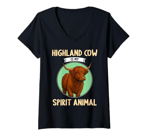 Damen Highland-Rinder Highland-Rind T-Shirt mit V-Ausschnitt Damen Highland-Rinder Highland-Rind T-Shirt mit V-Ausschnitt von Highland-Rinder Highland-Rind Tier Shop