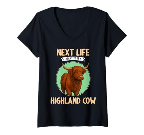 Damen Highland-Rinder Highland-Rind T-Shirt mit V-Ausschnitt Damen Highland-Rinder Highland-Rind T-Shirt mit V-Ausschnitt von Highland-Rinder Highland-Rind Tier Shop