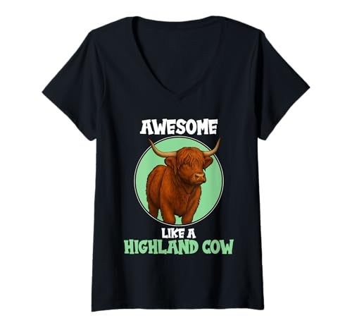 Damen Highland-Rinder Highland-Rind T-Shirt mit V-Ausschnitt Damen Highland-Rinder Highland-Rind T-Shirt mit V-Ausschnitt von Highland-Rinder Highland-Rind Tier Shop