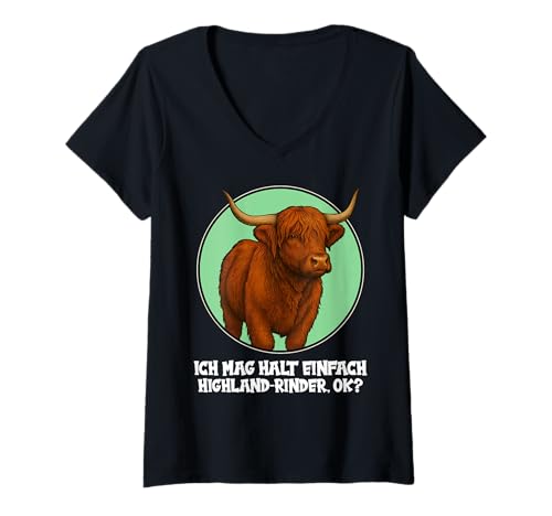 Damen Highland-Rinder Highland-Rind T-Shirt mit V-Ausschnitt Damen Highland-Rinder Highland-Rind T-Shirt mit V-Ausschnitt von Highland-Rinder Highland-Rind Tier Shop