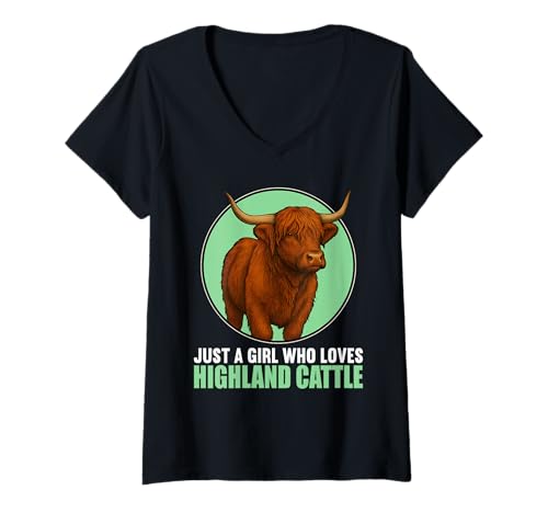 Damen Highland-Rinder Highland-Rind T-Shirt mit V-Ausschnitt Damen Highland-Rinder Highland-Rind T-Shirt mit V-Ausschnitt von Highland-Rinder Highland-Rind Tier Shop