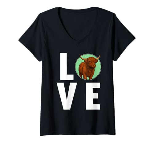 Damen Highland-Rinder Highland-Rind T-Shirt mit V-Ausschnitt Damen Highland-Rinder Highland-Rind T-Shirt mit V-Ausschnitt von Highland-Rinder Highland-Rind Tier Shop