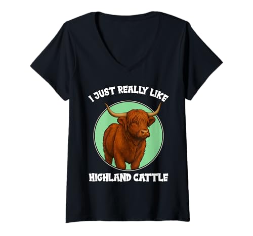 Damen Highland-Rinder Highland-Rind T-Shirt mit V-Ausschnitt Damen Highland-Rinder Highland-Rind T-Shirt mit V-Ausschnitt von Highland-Rinder Highland-Rind Tier Shop