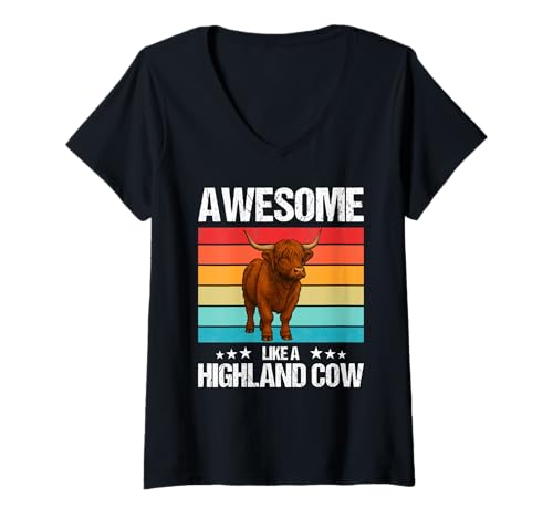 Damen Highland-Rinder Highland-Rind T-Shirt mit V-Ausschnitt Damen Highland-Rinder Highland-Rind T-Shirt mit V-Ausschnitt von Highland-Rinder Highland-Rind Tier Shop