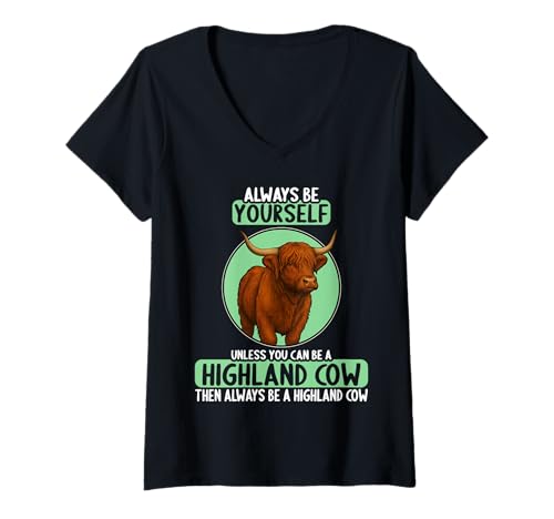 Damen Highland-Rinder Highland-Rind T-Shirt mit V-Ausschnitt Damen Highland-Rinder Highland-Rind T-Shirt mit V-Ausschnitt von Highland-Rinder Highland-Rind Tier Shop