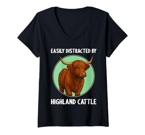 Damen Highland-Rinder Highland-Rind T-Shirt mit V-Ausschnitt Damen Highland-Rinder Highland-Rind T-Shirt mit V-Ausschnitt von Highland-Rinder Highland-Rind Tier Shop