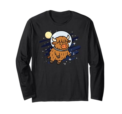 Highland Cow Astronaut Weltraum Tierliebhaber Mond Jungen Mädchen Langarmshirt von HighlandCowAxis1