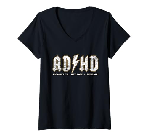 Damen ADHS Highway To Hey Look A Squirrel Hyperaktivität Störung T-Shirt mit V-Ausschnitt Damen ADHS Highway To Hey Look A Squirrel Hyperaktivität Störung T-Shirt mit V-Ausschnitt von Highway To Hey Look A Squirrel ADHD Gifts