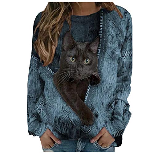 Beste Freunde Pullover Damen Kapuzenpullover Sweatshirt Herbst Winter Langarm für Frauen mit Katze Motiv Hemd Damenmode Lässig Langarm Bedruckte O-Neck Tops Sweatshirt Bluse von Higlles