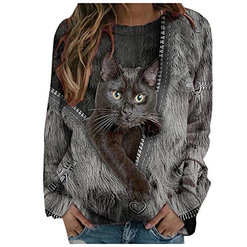 Higlles Beste Freunde Pullover Damen Kapuzenpullover Sweatshirt Herbst Winter Langarm für Frauen mit Katze Motiv Hemd Damenmode Lässig Langarm Bedruckte O-Neck Tops Sweatshirt Bluse von Higlles