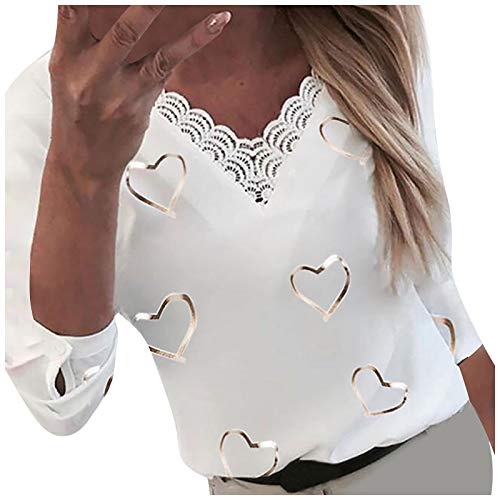 Beste Freunde Pullover Damen Kapuzenpullover Sweatshirt Herbst Winter Langarm für Frauen mit Motiv Hearts Print V-Ausschnitt Spitze Patchwork Langarm T-Shirt Top Bluse Hemd von Higlles