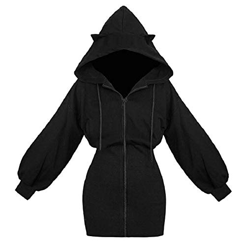 Damen Hoodie Kleid Pullover Langarm Sweatshirts Kapuzenpullover Tops Herbst Mini Kleid Mit Mode süße Katzenohren von Higlles