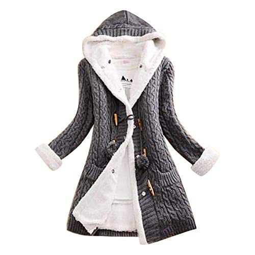 Higlles Winterjacke Damen Kapuzenjacke Hupenknopf Warm Dicker Windproof Lang Mantel Übergangsjacke Wintermantel Outdoorjacken Stricken Strickjacken Herbst Winter Outwear Oversize von Higlles