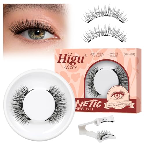 Higu clace Magnetische Wimpern,Magnet Wimpern Ohne Eyeliner,Magnetische Wimpern mit Applikator,Wimpern Magnetisch Natürlicher Look,Kein Kleber erforderlich Wimpern Magnetic(Round-A) von Higu clace