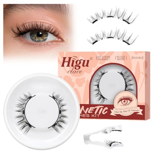 Higu clace Magnetische Wimpern,Magnet Wimpern Ohne Eyeliner,Magnetische Wimpern mit Applikator,Wimpern Magnetisch Natürlicher Look,Kein Kleber erforderlich Wimpern Magnetic(Round-N) von Higu clace