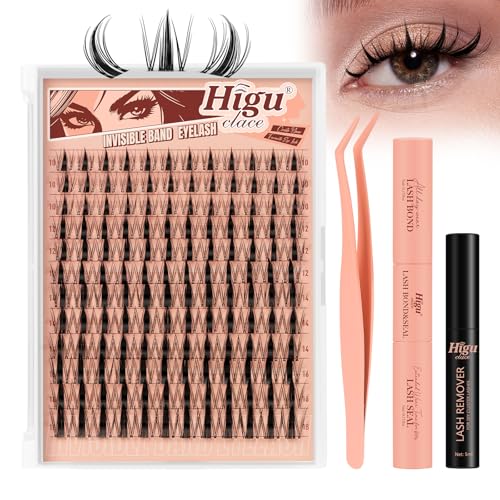Higu clace Manga Lashes 144 PCS Wimpern Extensions Unsichtbares Band Wimpern Extensions Set 7 tage halt Mit Kleber Entferner Applikatoren für DIY Lash Extension von Higu clace