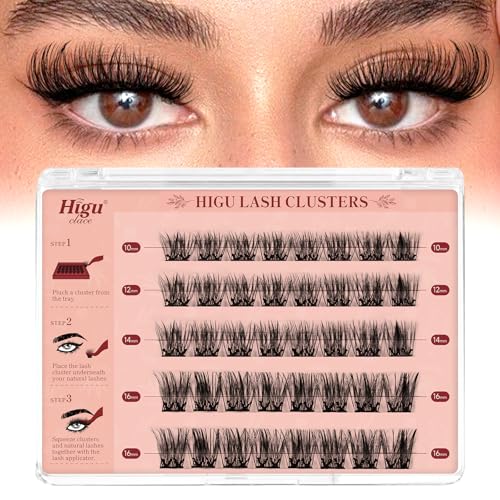 Higu clace Selbstklebende Wimpern,40pcs D Curl vorgeklebte Wimpern Set, kein Kleber und Entferner erforderlich, DIY falsche Wimpernbüschel zum Aufdrücken (10-16mm) von Higu clace