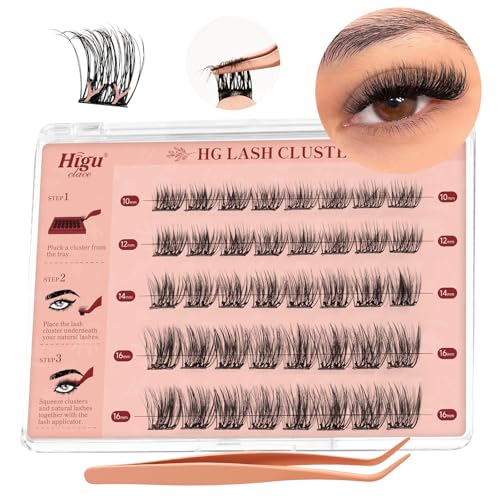 Higu clace Selbstklebende Wimpern,40pcs D Curl vorgeklebte Wimpern Set mix8-16mm, Wimpernpinzette, kein Kleber und Entferner erforderlich, DIY falsche Wimpernbüschel zum Aufdrücken (Natural) von Higu clace