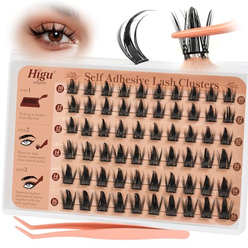 Higu clace Selbstklebende Wimpern,60pcs D Curl vorgeklebte Wimpern Set, Wimpernpinzette, kein Kleber und Entferner erforderlich, DIY falsche Wimpernbüschel zum Aufdrücken(R) von Higu clace