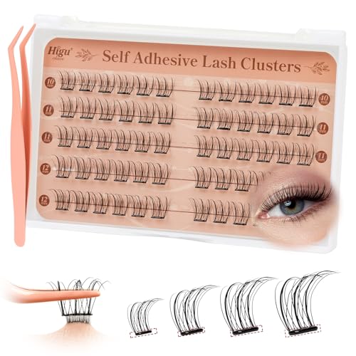 Higu clace Selbstklebende Wimpern,60pcs D Curl vorgeklebte Wimpern Set, Wimpernpinzette, kein Kleber und Entferner erforderlich, DIY falsche Wimpernbüschel zum Aufdrücken(Brid) von Higu clace