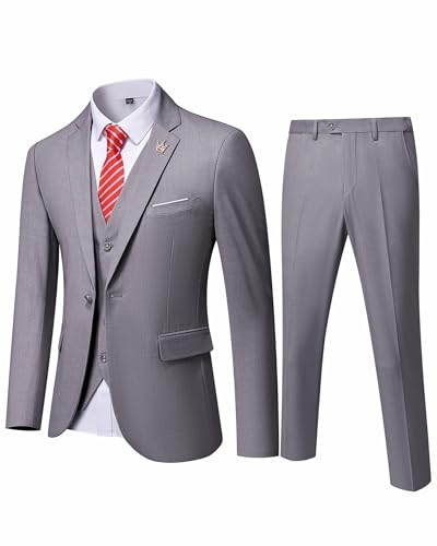 Hihawk Herren 3 Stück Anzug mit Stretch Stoff Solide Slim Fit EIN-Knopf Anzug Blazer Set Jacke Weste Hose mit Krawatte, GRAU, L Hihawk Herren 3 Stück Anzug mit Stretch Stoff Solide Slim Fit EIN-Knopf Anzug Blazer Set Jacke Weste Hose mit Krawatte, GRAU, L von Hihawk